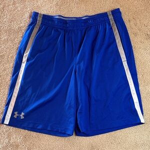 Under Armour Men's Royal Blue Athletic Shorts with Silver Stripes Size Large